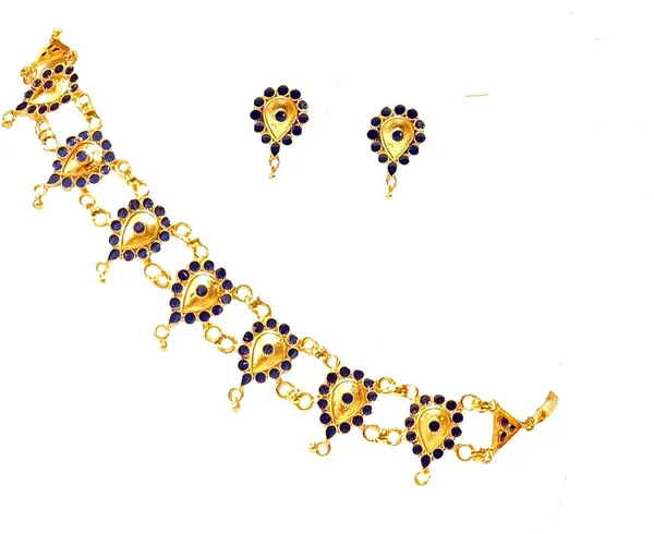 Assamese_Traditional_Gold_Plated_Blue_Colour_Golpata_Necklace_Set_For_Women